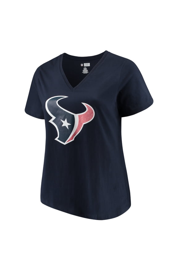 Women's Majestic Navy Houston Texans Plus Size Logo V-Neck T-Shirt