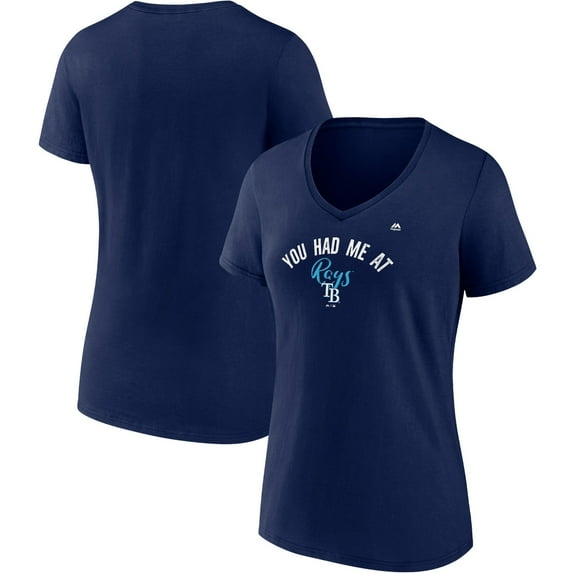 Women's Majestic Navy Tampa Bay Rays Wild Pitch V-Neck T-Shirt