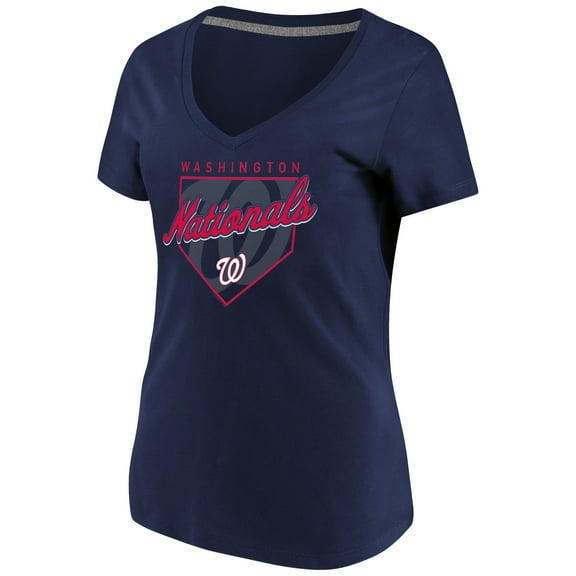Women's Majestic Navy Washington Nationals Cling to the Lead V-Neck T-Shirt