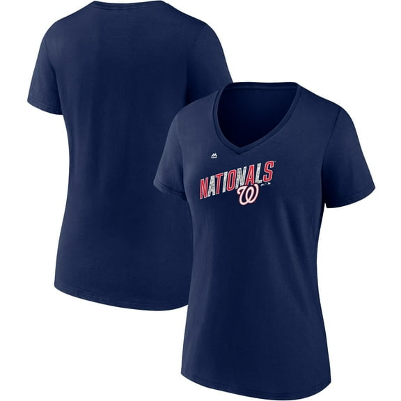 Women's Majestic Navy Washington Nationals Second Wind V-Neck T-Shirt