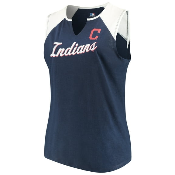 Women's Majestic Navy/White Cleveland Indians Plus Size Shutout Supreme Sleeveless Muscle Tank Top