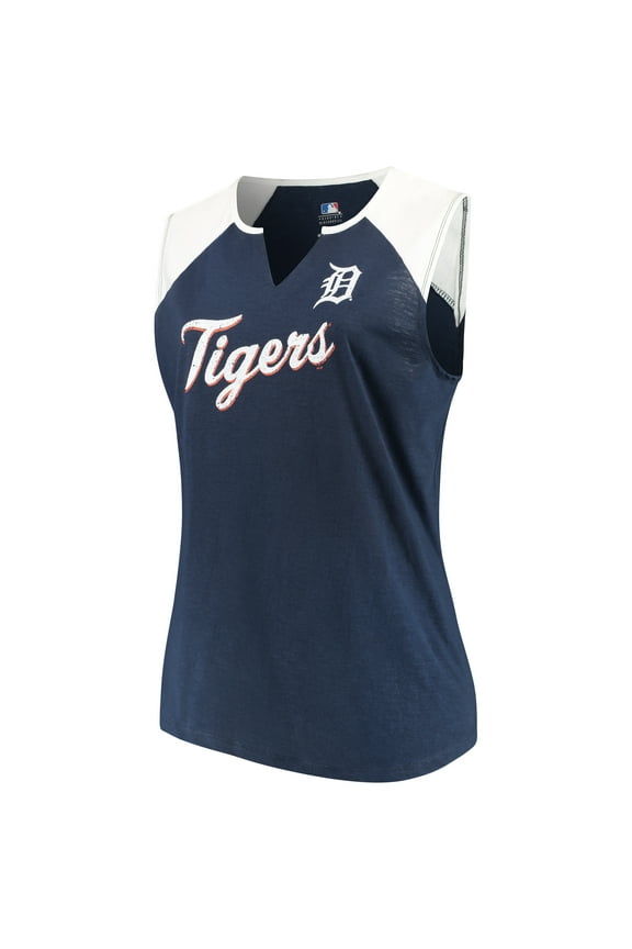 Women's Majestic Navy/White Detroit Tigers Plus Size Shutout Supreme Sleeveless Muscle Tank Top