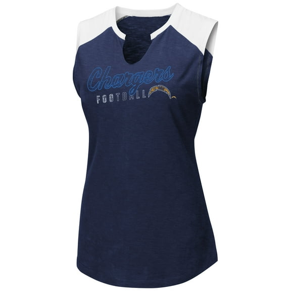 Women's Majestic Navy/White Los Angeles Chargers V-Notch Muscle Tank Top