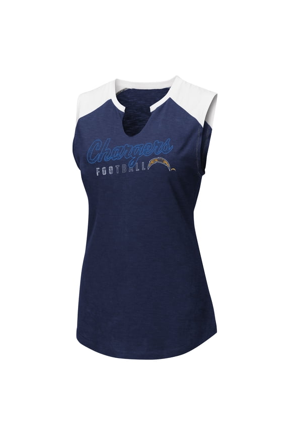 Women's Majestic Navy/White Los Angeles Chargers V-Notch Muscle Tank Top