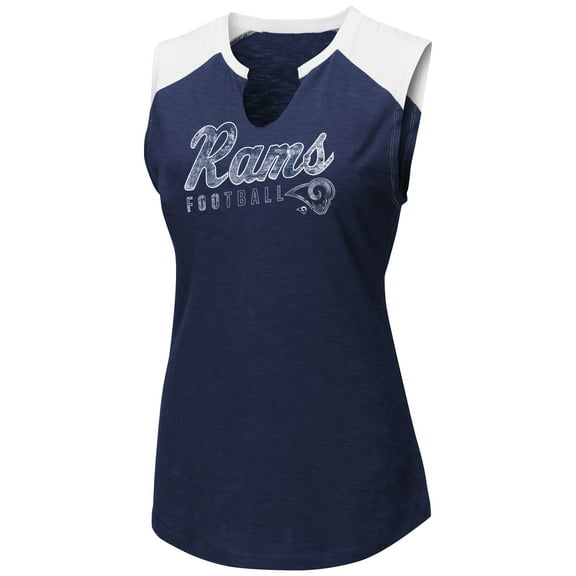 Women's Majestic Navy/White Los Angeles Rams V-Notch Muscle Tank Top