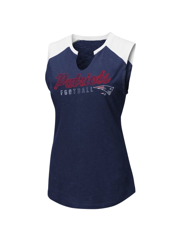 Women's Majestic Navy/White New England Patriots V-Notch Muscle Tank Top