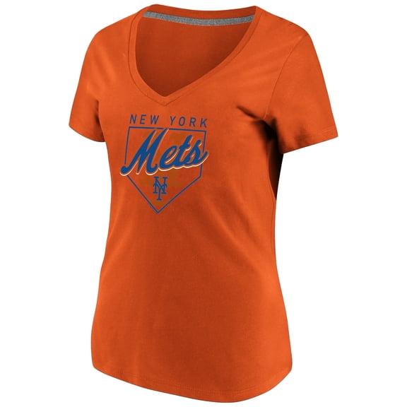 Women's Majestic Orange New York Mets Cling to the Lead V-Neck T-Shirt