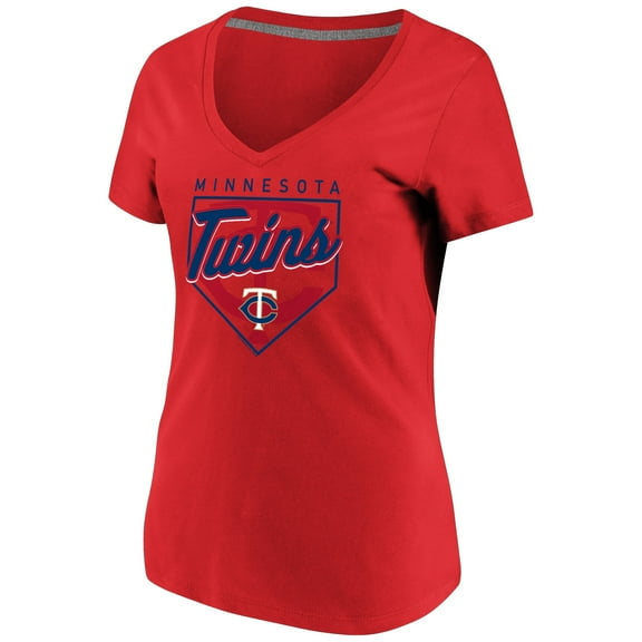 Women's Majestic Red Minnesota Twins Cling to the Lead V-Neck T-Shirt