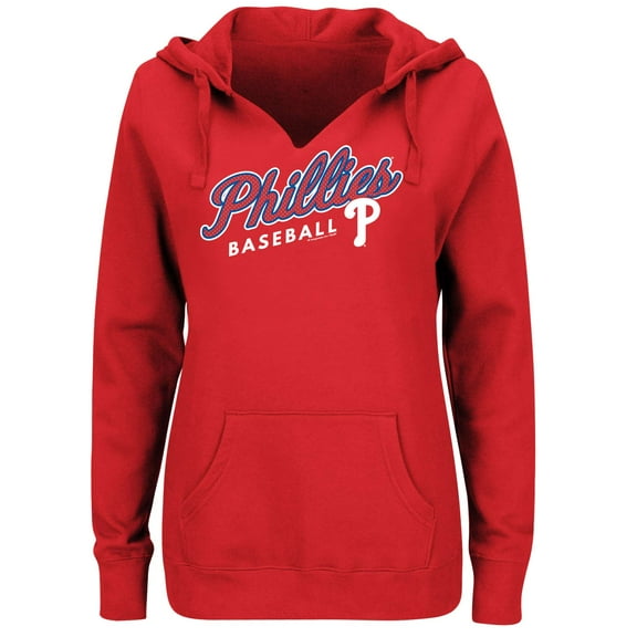 Women's Majestic Red Philadelphia Phillies Fresh & Exciting V-Neck Pullover Hoodie