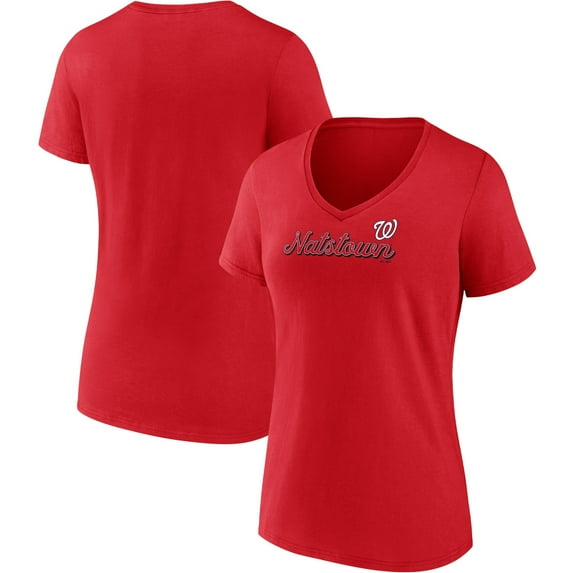 Women's Majestic Red Washington Nationals Regulation V-Neck T-Shirt