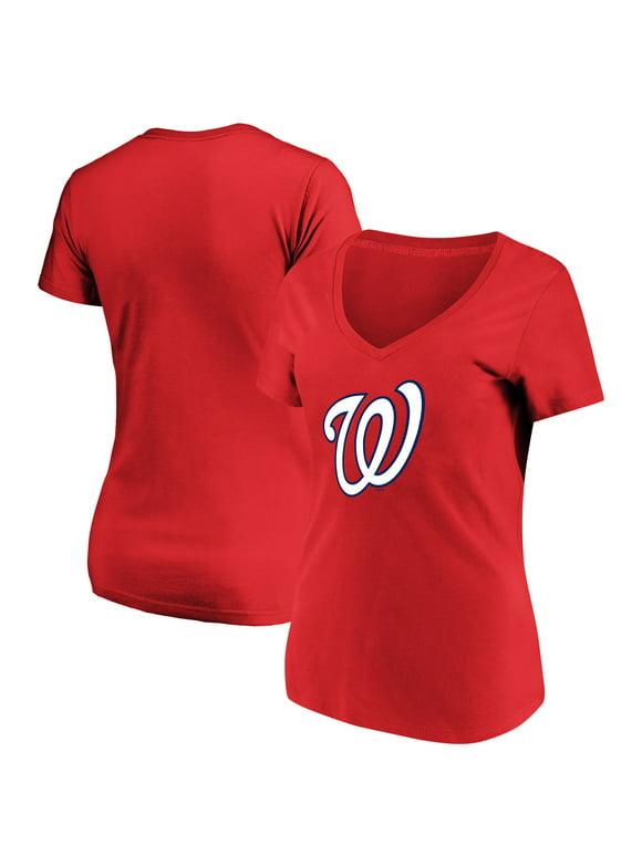 Women's Majestic Red Washington Nationals Top Ranking V-Neck T-Shirt