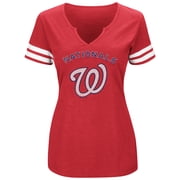 Womens Majestic Red/White Washington Nationals Decisive Moment V-Notch T-Shirt