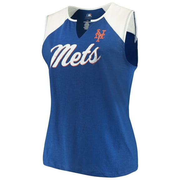 Women's Majestic Royal/White New York Mets Plus Size Shutout Supreme Sleeveless Muscle Tank Top