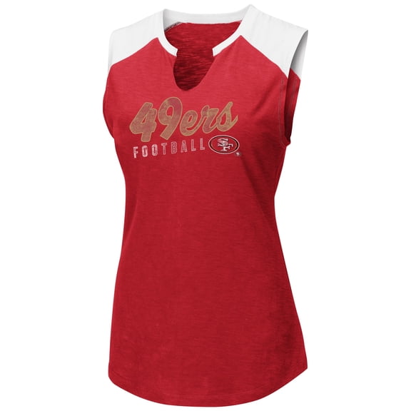 Women's Majestic Scarlet/White San Francisco 49ers V-Notch Muscle Tank Top
