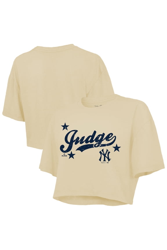 Women's Majestic Threads Aaron Judge Cream New York Yankees Boxy Crop Top