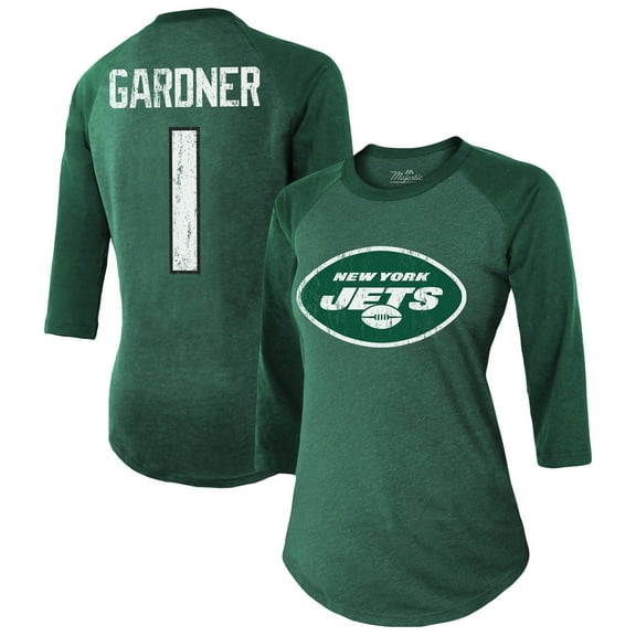 Women's Majestic Threads Ahmad Sauce Gardner Green New York Jets Player Name & Number Tri-Blend 3/4-Sleeve Fitted