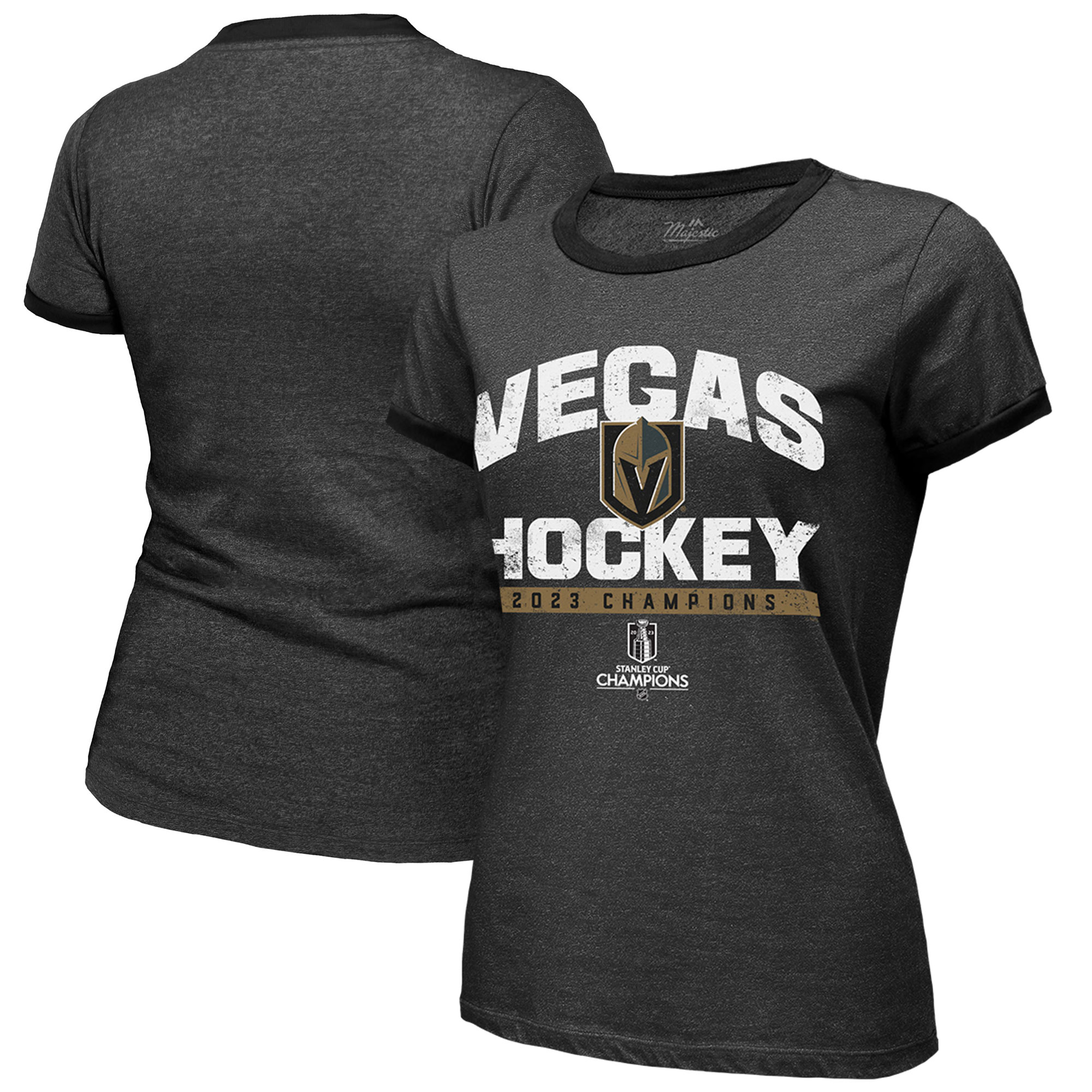 Women's Majestic Threads  Black Vegas Golden Knights 2023 Stanley Cup Champions Ringer Tri-Blend T-Shirt - image 1 of 3