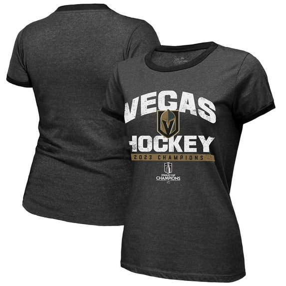 Women's Majestic Threads Black Vegas Golden Knights 2023 Stanley Cup Champions Ringer Tri-Blend T-Shirt