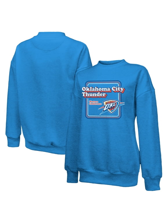 Women's Majestic Threads Blue Oklahoma City Thunder Classic Tri-Blend Pullover Sweatshirt