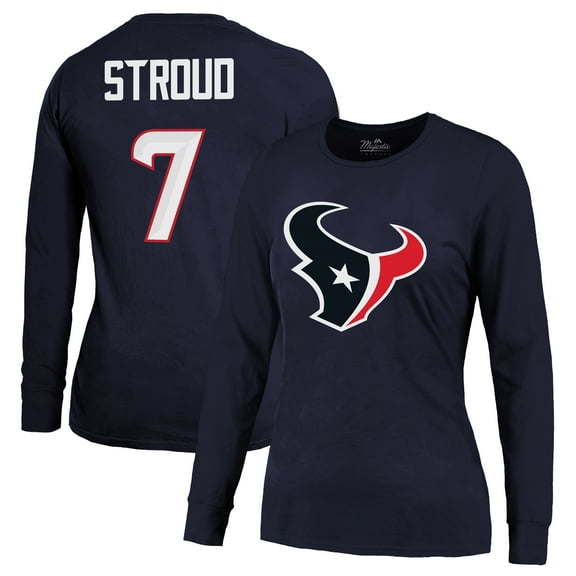 Women's Majestic Threads C.J. Stroud Navy Houston Texans Player Name & Number Long Sleeve T-Shirt