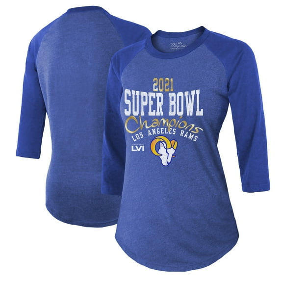 Women's Majestic Threads Heathered Royal Los Angeles Rams Super Bowl LVI Champions Roaring Success Tri-Blend 3/4 Sleeve