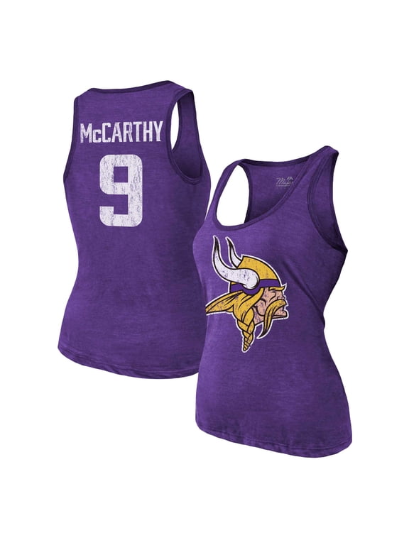 Women's Majestic Threads J.J. McCarthy Purple Minnesota Vikings Name & Number Tri-Blend Scoop Neck Tank Top