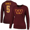 thumbnail image 1 of Women's Majestic Threads Jayden Daniels Burgundy Washington Commanders Player Name & Number Long Sleeve T-Shirt, 1 of 3
