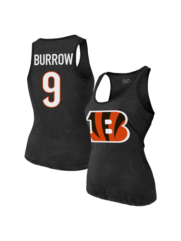 Women's Majestic Threads Joe Burrow Black Cincinnati Bengals Name & Number Tri-Blend Tank Top