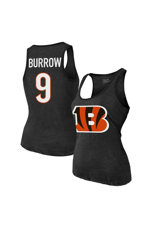 Women's Majestic Threads Joe Burrow Black Cincinnati Bengals Name & Number Tri-Blend Tank Top