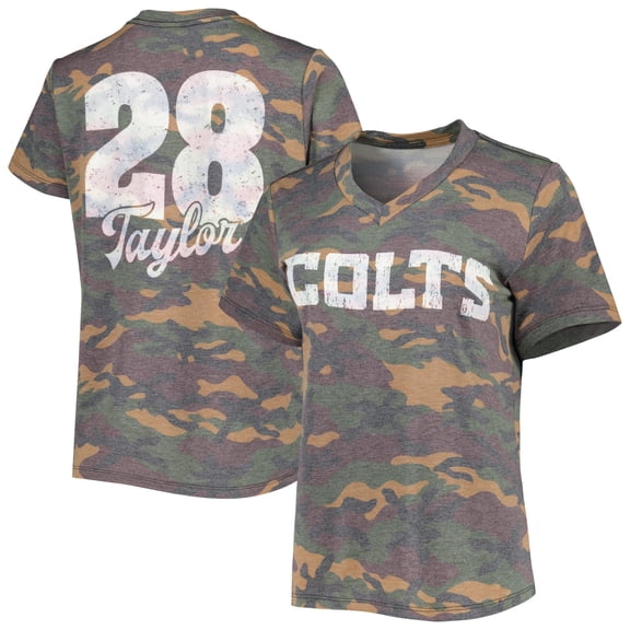 Women's Majestic Threads Jonathan Taylor Camo Indianapolis Colts Name & Number V-Neck Tri-Blend T-Shirt