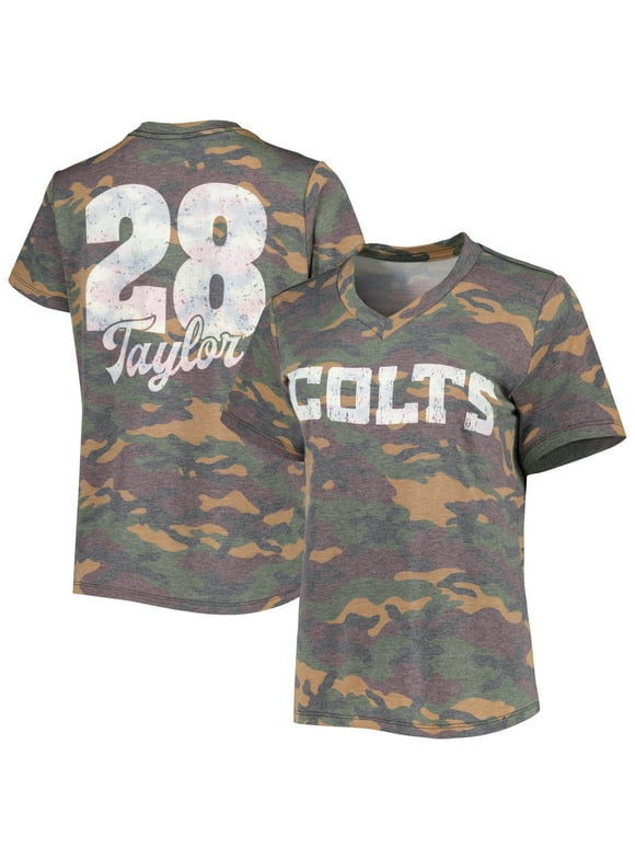 Women's Majestic Threads Jonathan Taylor Camo Indianapolis Colts Name & Number V-Neck Tri-Blend T-Shirt