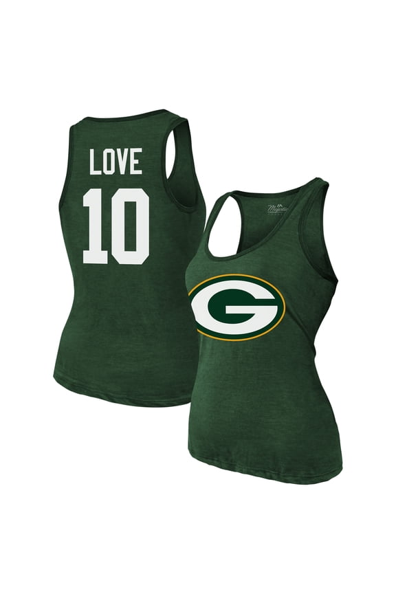 Women's Majestic Threads Jordan Love Green Green Bay Packers Name & Number Tri-Blend Tank Top