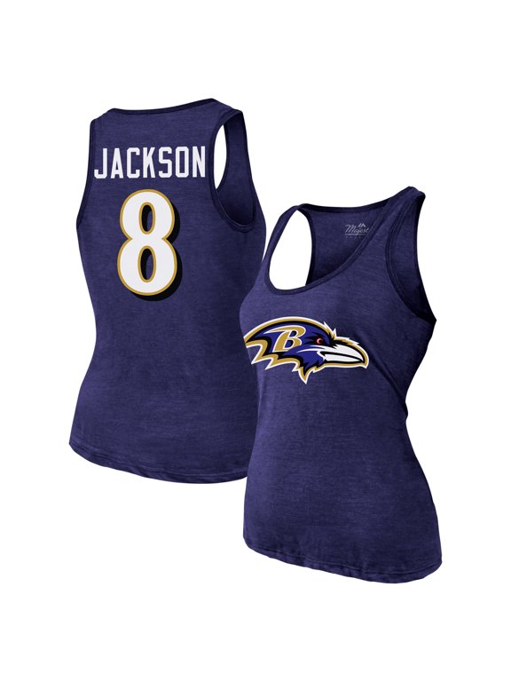 Women's Majestic Threads Lamar Jackson Purple Baltimore Ravens Name & Number Tri-Blend Tank Top