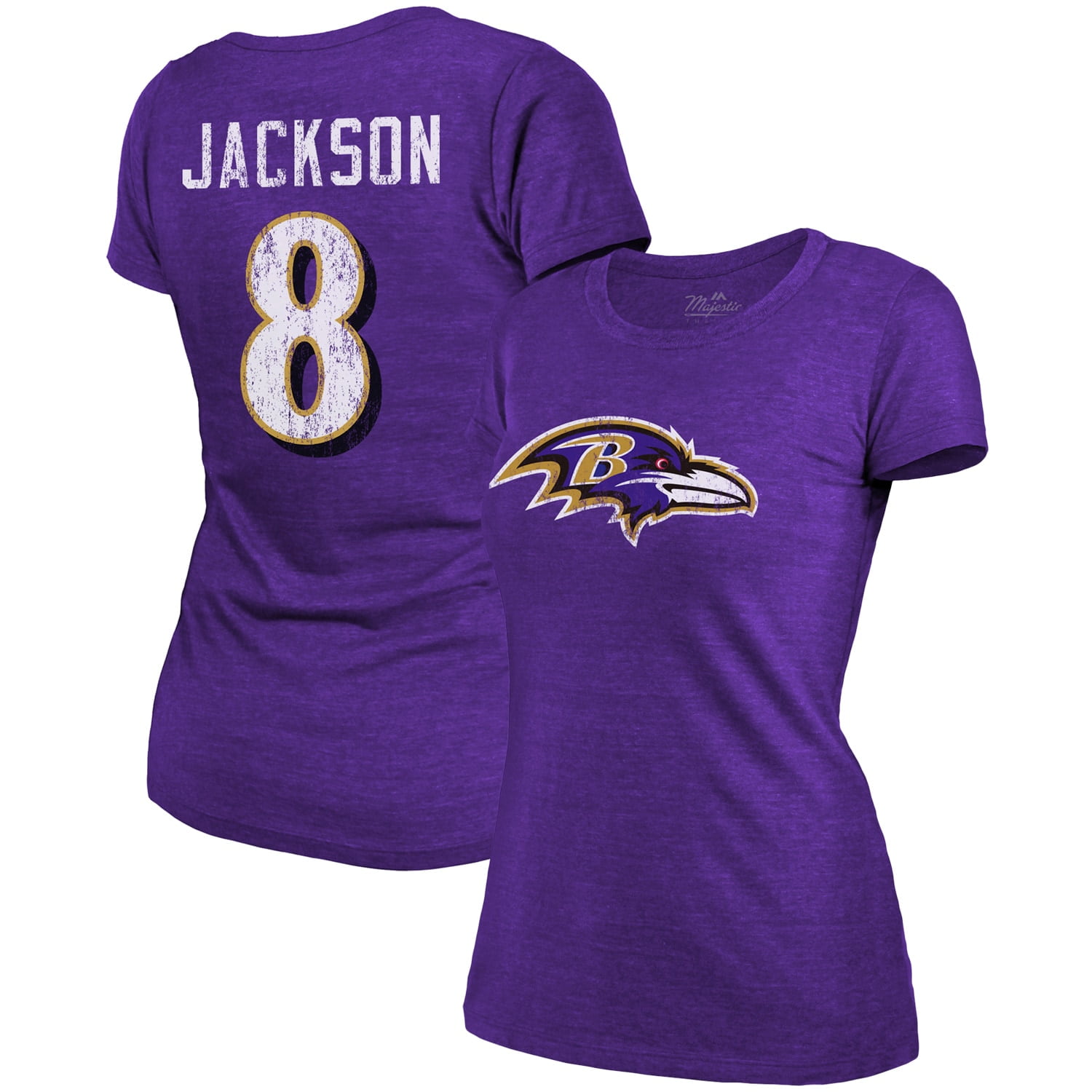 Women's Majestic Threads Lamar Jackson Purple Baltimore Ravens Tri-Blend  Name & Number T-Shirt