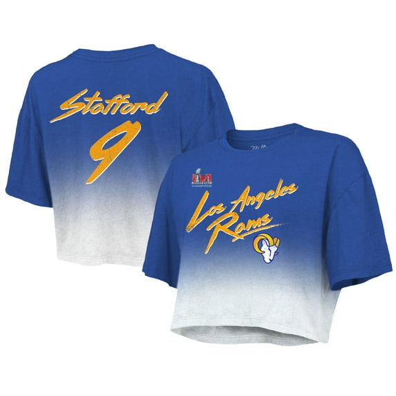 Women's Majestic Threads Matthew Stafford Royal/White Los Angeles Rams Super Bowl LVI Champions Name & Number Dip Dye