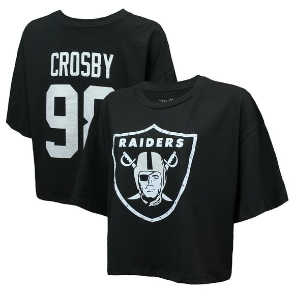 Women's Majestic Threads Maxx Crosby Black Las Vegas Raiders Swarovski Crystals Boxy Cropped Name & Number T-Shirt