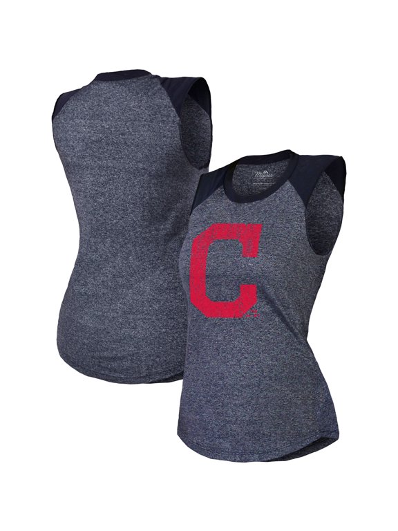 Women's Majestic Threads Navy Cleveland Indians Tri-Blend Raglan Muscle Tank Top