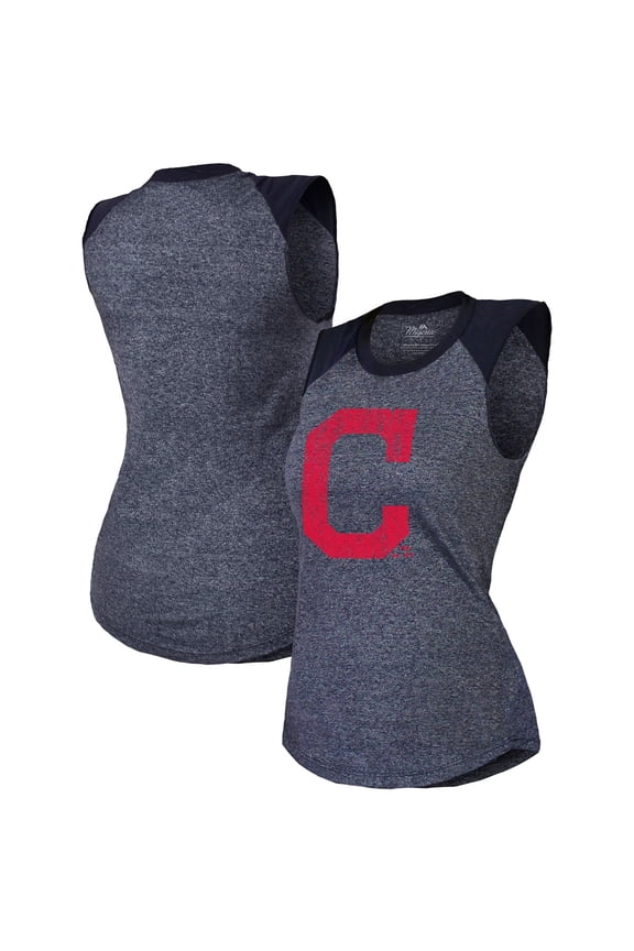 Women's Majestic Threads Navy Cleveland Indians Tri-Blend Raglan Muscle Tank Top