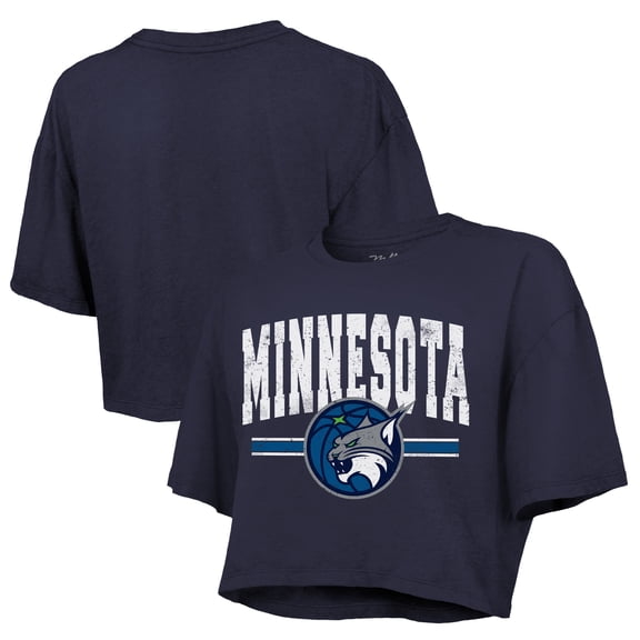 Women's Majestic Threads Navy Minnesota Lynx Chalk Stripe Boxy Crop Top