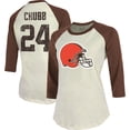 thumbnail image 1 of Women's Majestic Threads Nick Chubb Cream/Brown Cleveland Browns Player Raglan Name & Number Fitted 3/4-Sleeve T-Shirt, 1 of 3