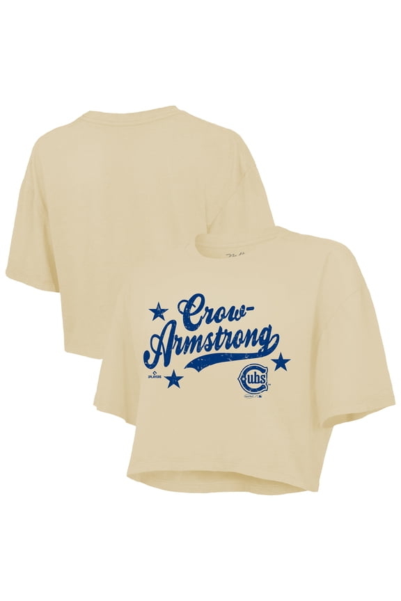 Women's Majestic Threads Pete Crow-Armstrong Cream Chicago Cubs Boxy Crop Top
