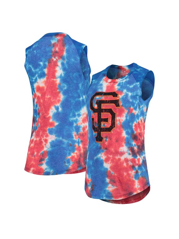 Women's Majestic Threads Red/Blue San Francisco Giants Tie-Dye Tri-Blend Muscle Tank Top