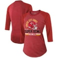 thumbnail image 1 of Women's Majestic Threads Red Kansas City Chiefs Super Bowl LIX Hard Count Tri-Blend Raglan 3/4-Sleeve T-Shirt, 1 of 3