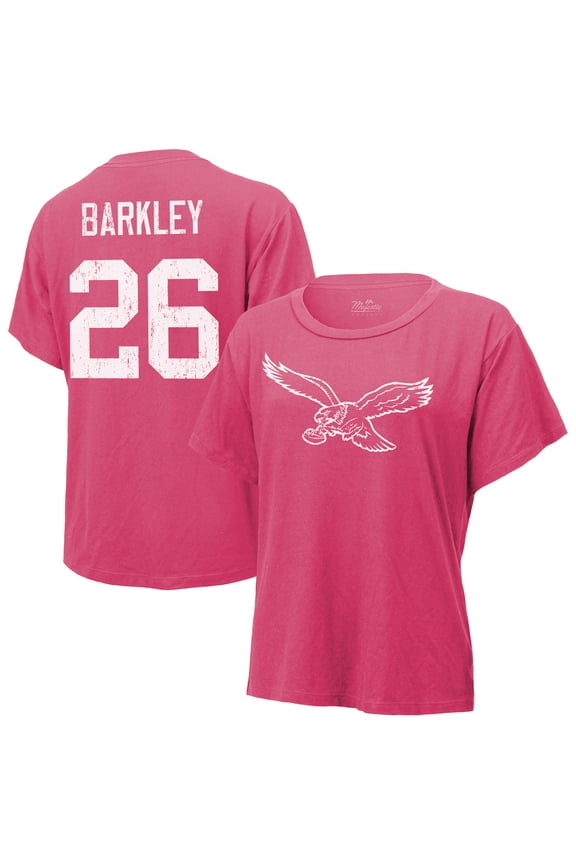Women's Majestic Threads Saquon Barkley Pink Philadelphia Eagles Name & Number T-Shirt