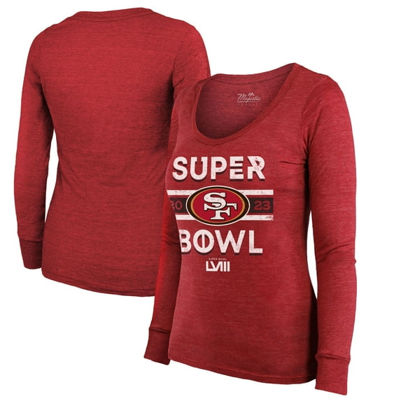 Women's Majestic Threads Scarlet San Francisco 49ers Super Bowl LVIII Make It Happen Lightweight Tri-Blend Long Sleeve