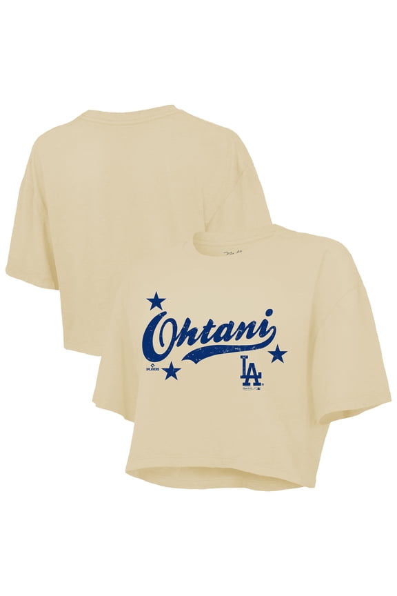 Women's Majestic Threads Shohei Ohtani Cream Los Angeles Dodgers Boxy Crop Top