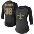 thumbnail image 1 of Women's Majestic Threads Tyrann Mathieu Black New Orleans Saints Name & Number Raglan 3/4 Sleeve T-Shirt, 1 of 3