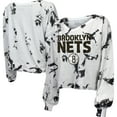 thumbnail image 1 of Women's Majestic Threads White/Black Brooklyn Nets Aquarius Tie-Dye Cropped V-Neck Long Sleeve T-Shirt, 1 of 3