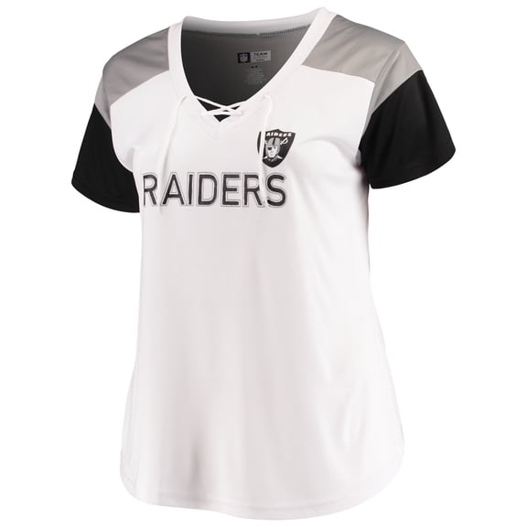 Women's Majestic White/Black Las Vegas Raiders Lace-Up V-Neck T-Shirt