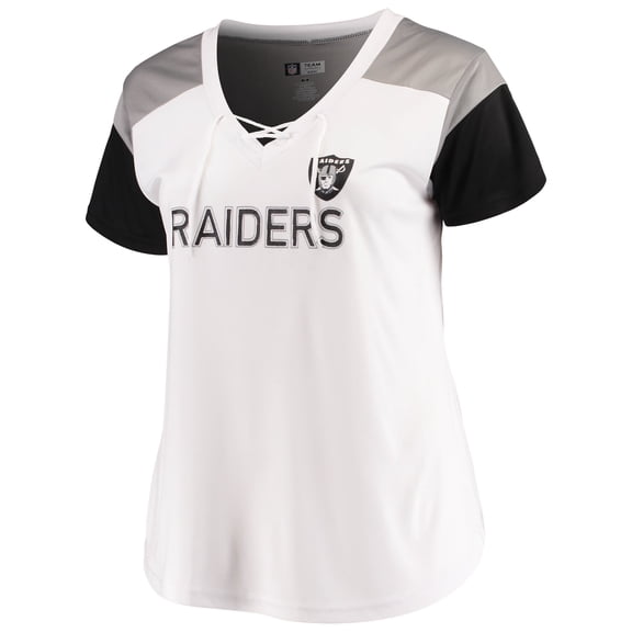 Women's Majestic White/Black Las Vegas Raiders Lace-Up V-Neck T-Shirt